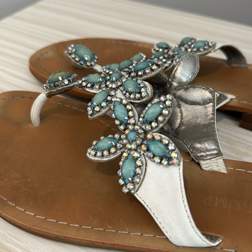 Ivanka Trump Tan Sandals with Aqua Floral Gem Accents - Picture 7 of 9